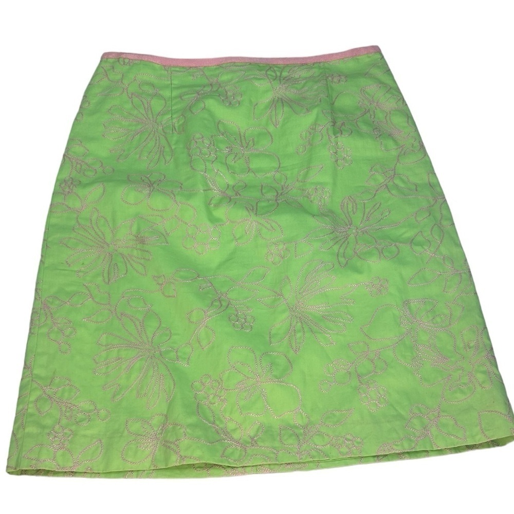 Liz Claiborne Women SZ 6 Neon Green Pink Floral Embroidery Skirt Y2k 80s 90s